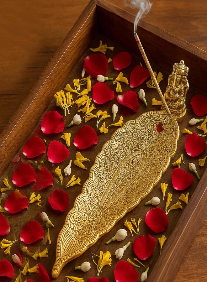 Pure Source India Aluminum Incense Holder & Ash Catcher Agarbatti Stand Featuring Ganesh Figurine (9x2 inch, Gold) - Image 1